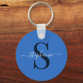 Einfach stylish Blue Monogram, erster Vorname Schlüsselanhänger (Rückseite)