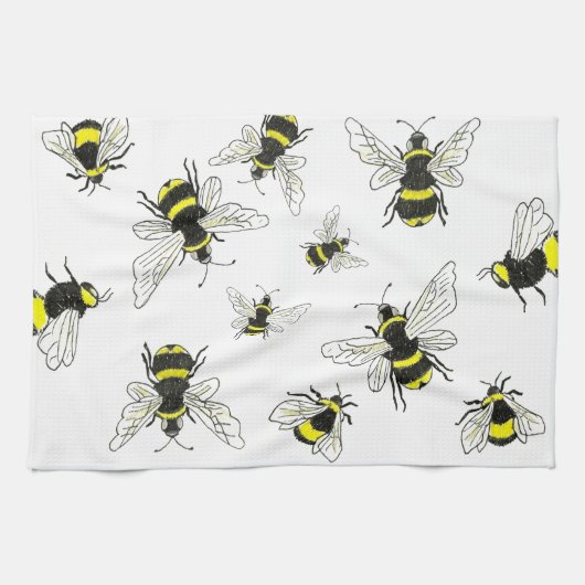 Einfach süß: Klassisches Weiß & Hummel Geschirrtuch (Horizontal)