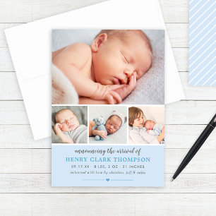 Einfach süße hellblaue Fotocollage für Baby Jungen Ankündigung