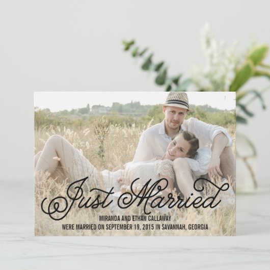 Einfach süße Hochzeitsankündigung - Schwarz Einladung (Stehend Vorderseite)