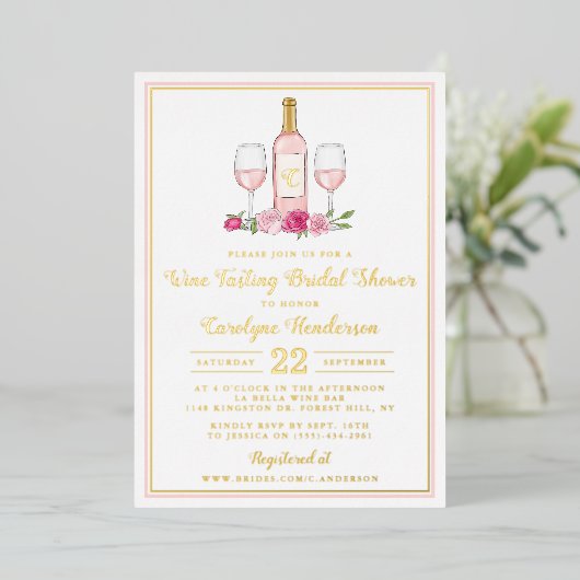 Einfach süßen Wein schmecken Brautparty Folieneinladung (Stehend vorne)