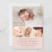 Einfach Sweet Blush Baby Girl Foto Collage Birth Ankündigung (Vorderseite)
