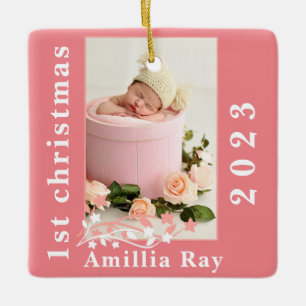 Einfach Sweet Pink Baby Girl Foto 1. Weihnachten Keramikornament
