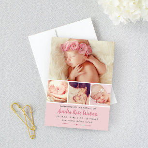 Einfach Sweet Pink Baby Girl Foto Collage Birth Ankündigung