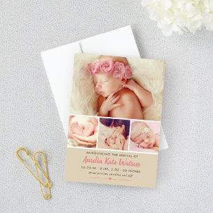 Einfach Sweet Pink Baby Girl Foto Collage Birth Ankündigung