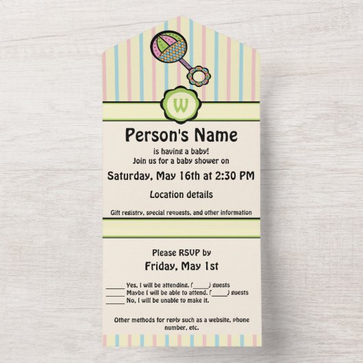 Einfach Sweet Rattle All-in-One-Einladung All In One Einladung (Innen Boden)