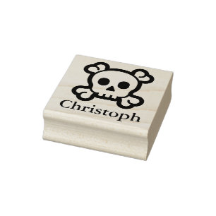 Einfach Symbole / Symbole - SKULL & BONES + Name Gummistempel