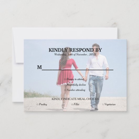 Einfach Typografie Foto Wedding RSVP Card Karte (Vorderseite)