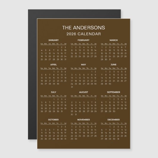 Einfach und doch elegant: 2026-Kalender | Magnet (Vorne/Hinten)
