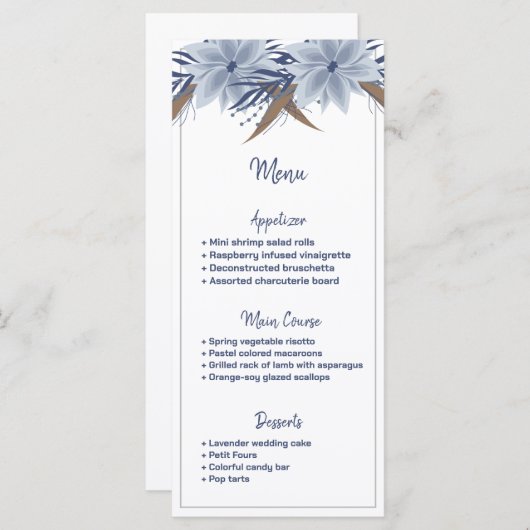 Einfach und elegant bläulich | Hochzeitsmenü (Vorne/Hinten)