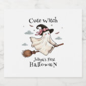 Einfach und elegant Niedlich Hexe erstes Halloween Schaumweinetikett (Einzelnes Label)
