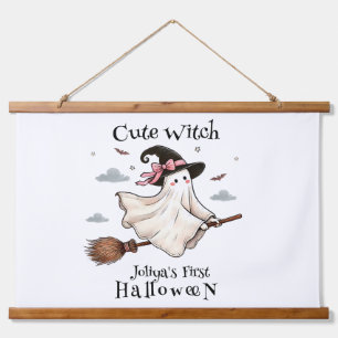 Einfach und elegant Niedlich Hexe erstes Halloween Wandteppich Mit Holzrahmen