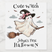Einfach und elegant Niedlich Hexe erstes Halloween Weinetikett (Einzelnes Label)