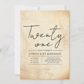Einfach und elegant Rustikal 21. Geburtstag Party Einladung (Vorderseite)