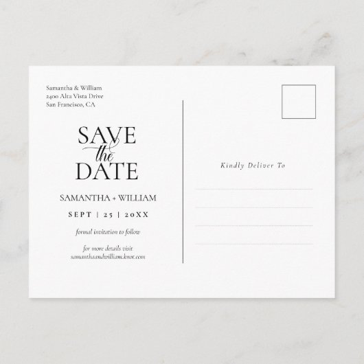 Einfach und elegant Save the Date Postkarte (Rückseite)