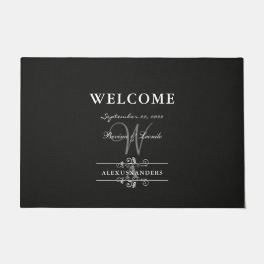 Einfach und elegant: Schwarze Linse mit Monogramm Fußmatte (Vorderseite)