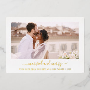 Einfach und minimal Foto Gold Verheiratet und Me Folien Feiertagskarte