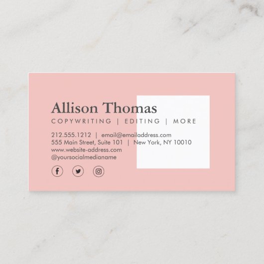 Einfach und minimalistisch Pink Square Modern Visitenkarte (Rückseite)