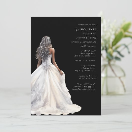 Einfach und modern in Schwarz und Weiß, Quinceañer Einladung (Stehend Vorderseite)