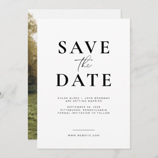 Einfach und modern Save the Date mit Foto Einladung (Vorne/Hinten)