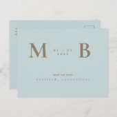 Einfach und schlank Icy Blue Monogram Save the Dat Postkarte (Vorne/Hinten)