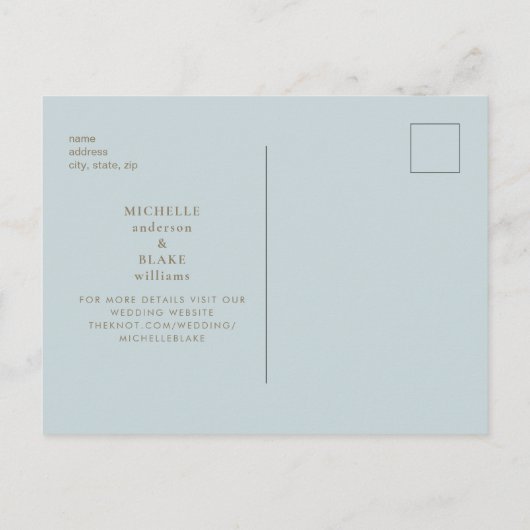 Einfach und schlank Icy Blue Monogram Save the Dat Postkarte (Rückseite)