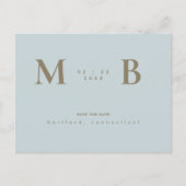 Einfach und schlank Icy Blue Monogram Save the Dat Postkarte (Vorderseite)