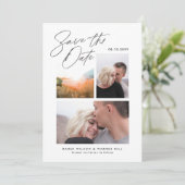 Einfach und stilvoll: Drei Foto handschriftlich Save The Date (Stehend Vorderseite)