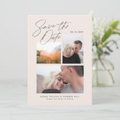 Einfach und stilvoll: Drei Fotos handgeschrieben Save The Date (Stehend Vorderseite)