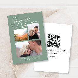 Einfach und stilvoll grünes Drei-Foto handschriftl Save The Date