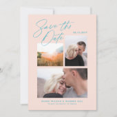 Einfach und stilvoll rosa Drei Fotos handschriftli Save The Date (Vorderseite)
