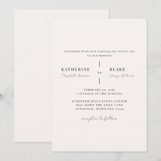 Einfach uns Light Champagne Wedding II Einladung (Vorne/Hinten)