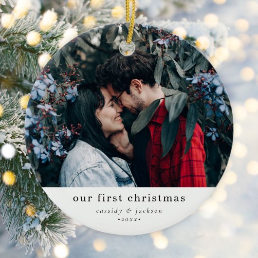 Einfach unser erstes Verlobtes Couple-Foto Keramik Ornament