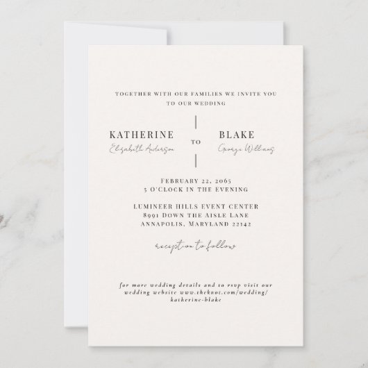 Einfach US Light Champagne Website Wedding II Einladung (Vorderseite)