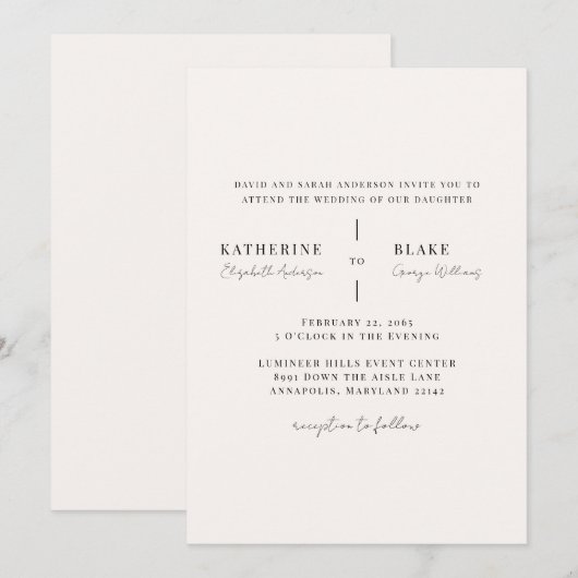 Einfach "Us Light Champagne Wedding" Einladung (Vorne/Hinten)