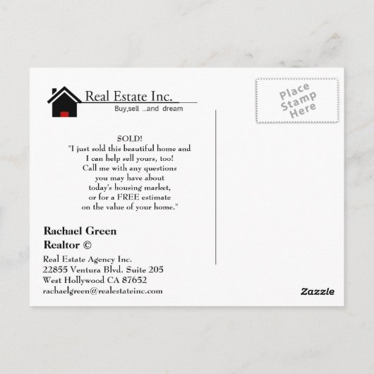 EINFACH VERKAUFT Echte Anwesen Postkarte (Rückseite)