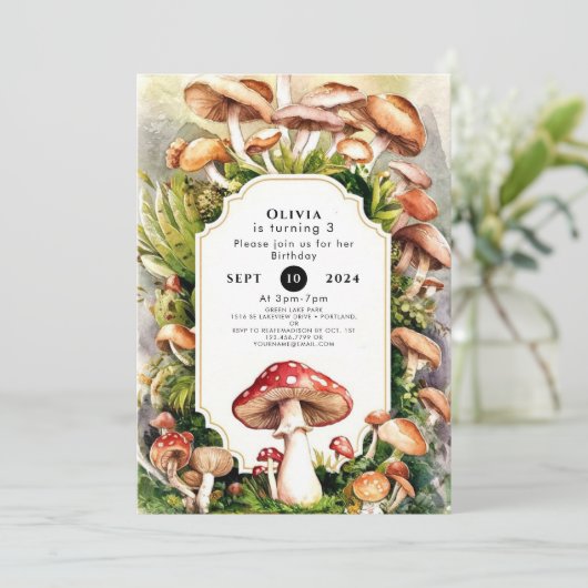 Einfach verzaubert Pilz Geburtstag Einladung (Stehend Vorderseite)