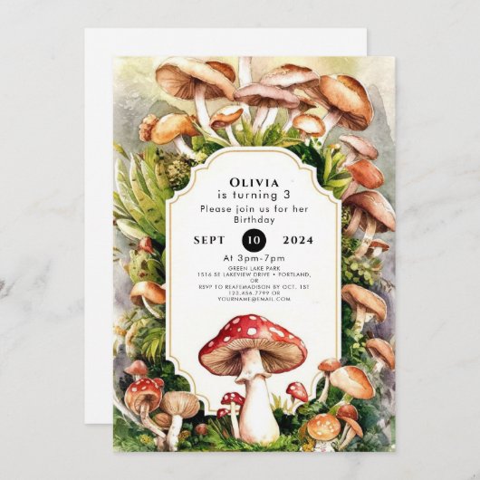 Einfach verzaubert Pilz Geburtstag Einladung (Vorne/Hinten)