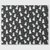 Einfach verzauberte Geister Schwarz-Weiß Halloween Geschenkpapier (Flach)
