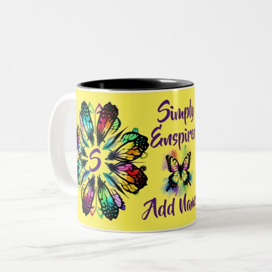 Einfach verzauberter Schmetterling individuell anp Zweifarbige Tasse (Vorderseite Links)
