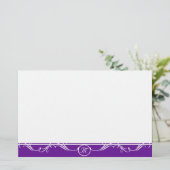 Einfach Verziert Lila Mit Monogramm Briefpapier (Stehend Vorderseite)