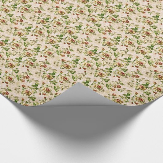 Einfach Vintage Hütte Cabbage Rose Geschenkpapier (Ecke)