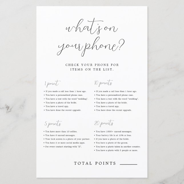 Einfach, was auf deinem Handy-Brautparty-Spiel ist (Vorderseite)