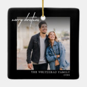 Einfach Weiß frohe Weihnachts-Foto Schwarz Keramikornament (Rückseite)