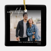 Einfach Weiß frohe Weihnachts-Foto Schwarz Keramikornament (Vorderseite)