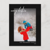 Einfach Weiß frohe Weihnachts-Foto Schwarz Postkarte (Vorderseite)