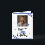 Einfach Weiß und Blau Husband 60. Geburtstag Karte<br><div class="desc">Einfach Weiß und Blau Husband 60. Geburtstag, ein lustiges und cooles Design für jeden, der eine einzigartige Geburtstagskarte für seinen Ehemann zum Geburtstag sucht. Das Design ist einfach und auffällig, es bietet Funktionen und einen einfachen Rahmen mit Linien, ein Foto in der Mitte und bearbeitbare Textinformationen. Wenn Sie Probleme mit...</div>