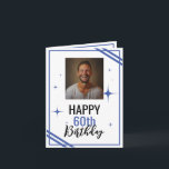 Einfach Weiß und Blau Husband 60. Geburtstag Karte<br><div class="desc">Einfach Weiß und Blau Husband 60. Geburtstag, ein lustiges und cooles Design für jeden, der eine einzigartige Geburtstagskarte für seinen Ehemann zum Geburtstag sucht. Das Design ist einfach und auffällig, es bietet Funktionen und einen einfachen Rahmen mit Linien, ein Foto in der Mitte und bearbeitbare Textinformationen. Wenn Sie Probleme mit...</div>