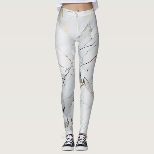 Einfach weiß und Gold marmoriert Leggings (Vorderseite)