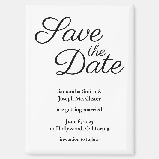 Einfach weiß und schwarz Save the Date Magnet (Vorderseite)